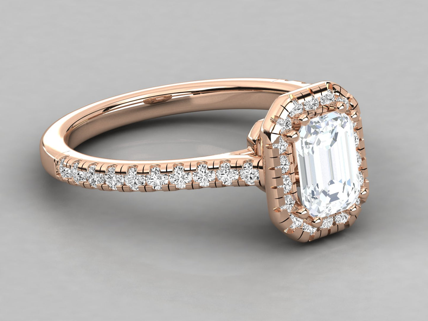 Emerald Halo Accented Engagement Diamond Ring