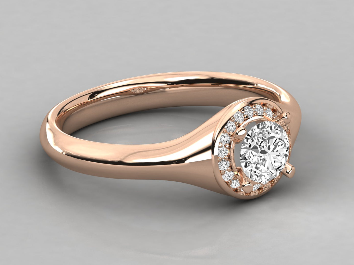 Round Halo Signet Diamond Ring
