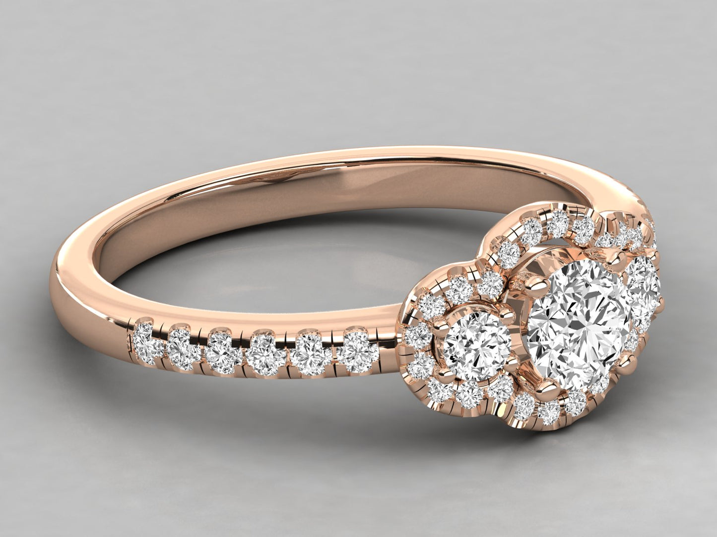 Trio Halo Accented Engagement Diamond Ring