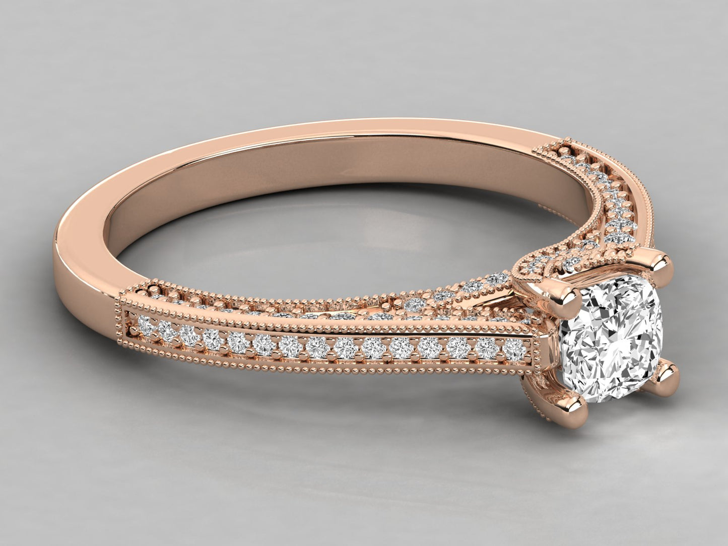 Cushion Accented Engagement Diamond Ring