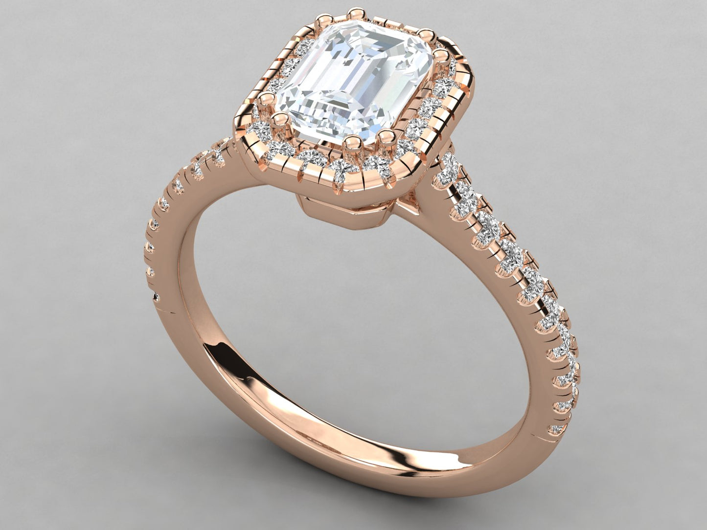Emerald Halo Accented Engagement Diamond Ring