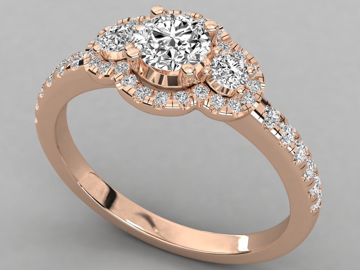 Trio Halo Accented Engagement Diamond Ring