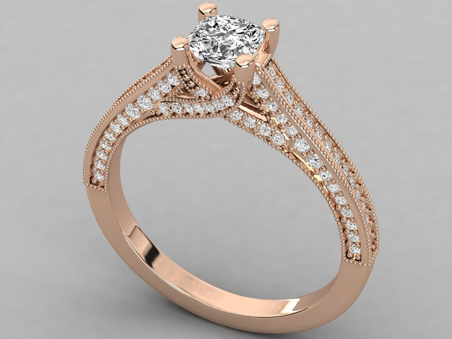 Cushion Accented Engagement Diamond Ring