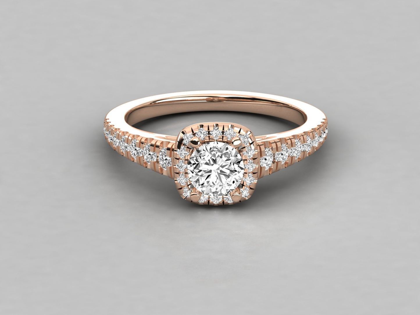 Round Halo Taper Accented Engagement Diamond Ring