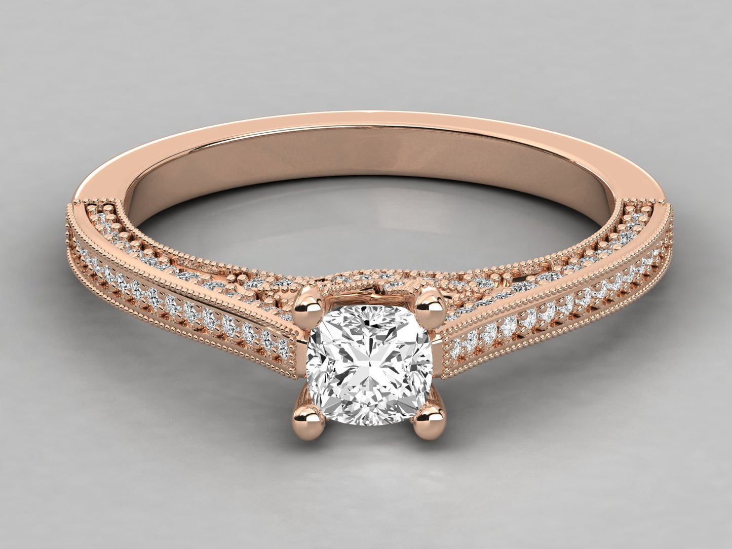 Cushion Accented Engagement Diamond Ring