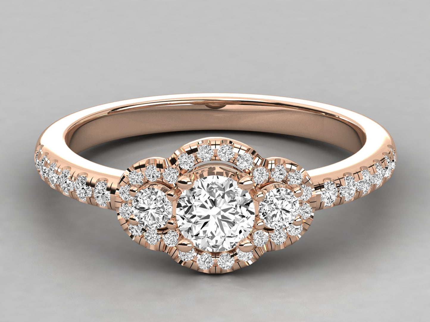 Trio Halo Accented Engagement Diamond Ring
