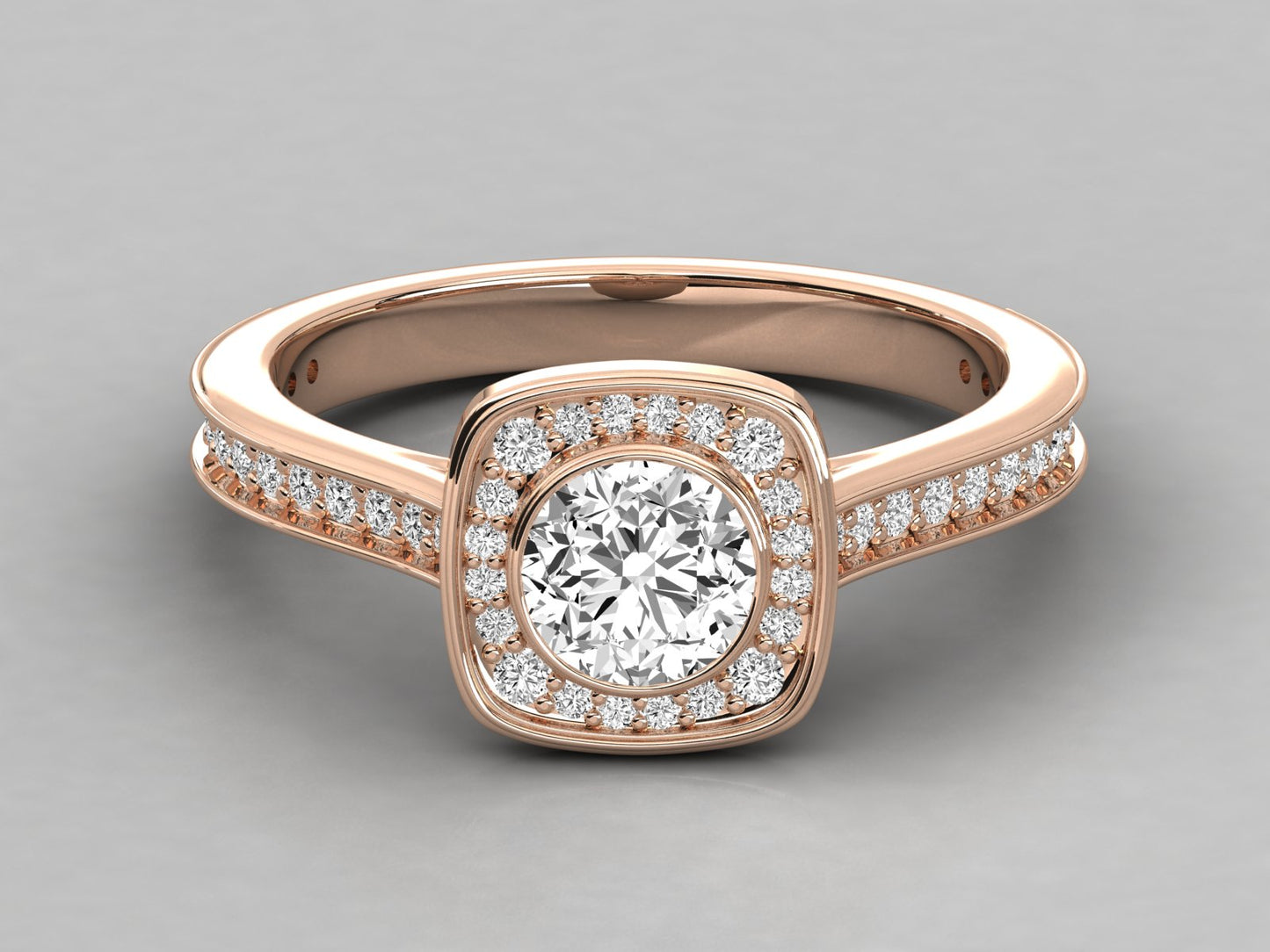 Round Halo Accented Engagement Diamond Ring