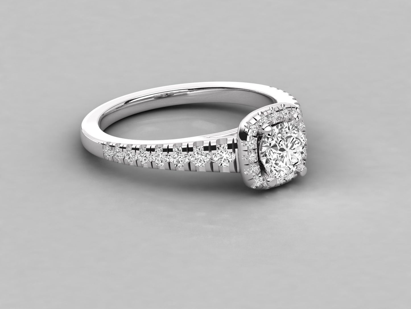 Round Halo Taper Accented Engagement Diamond Ring