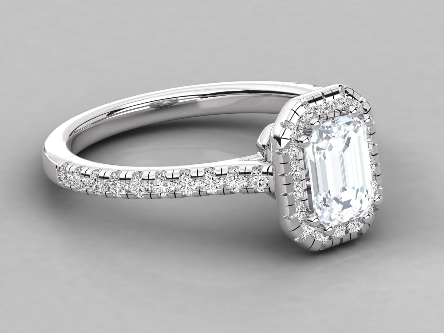 Emerald Halo Accented Engagement Diamond Ring