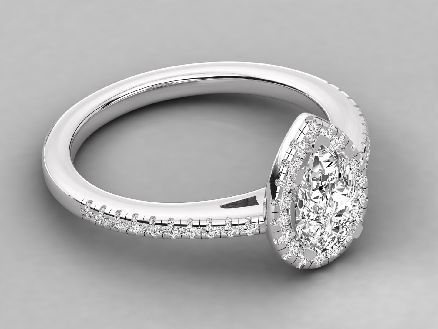 Pear Halo Accented Engagement Diamond Ring