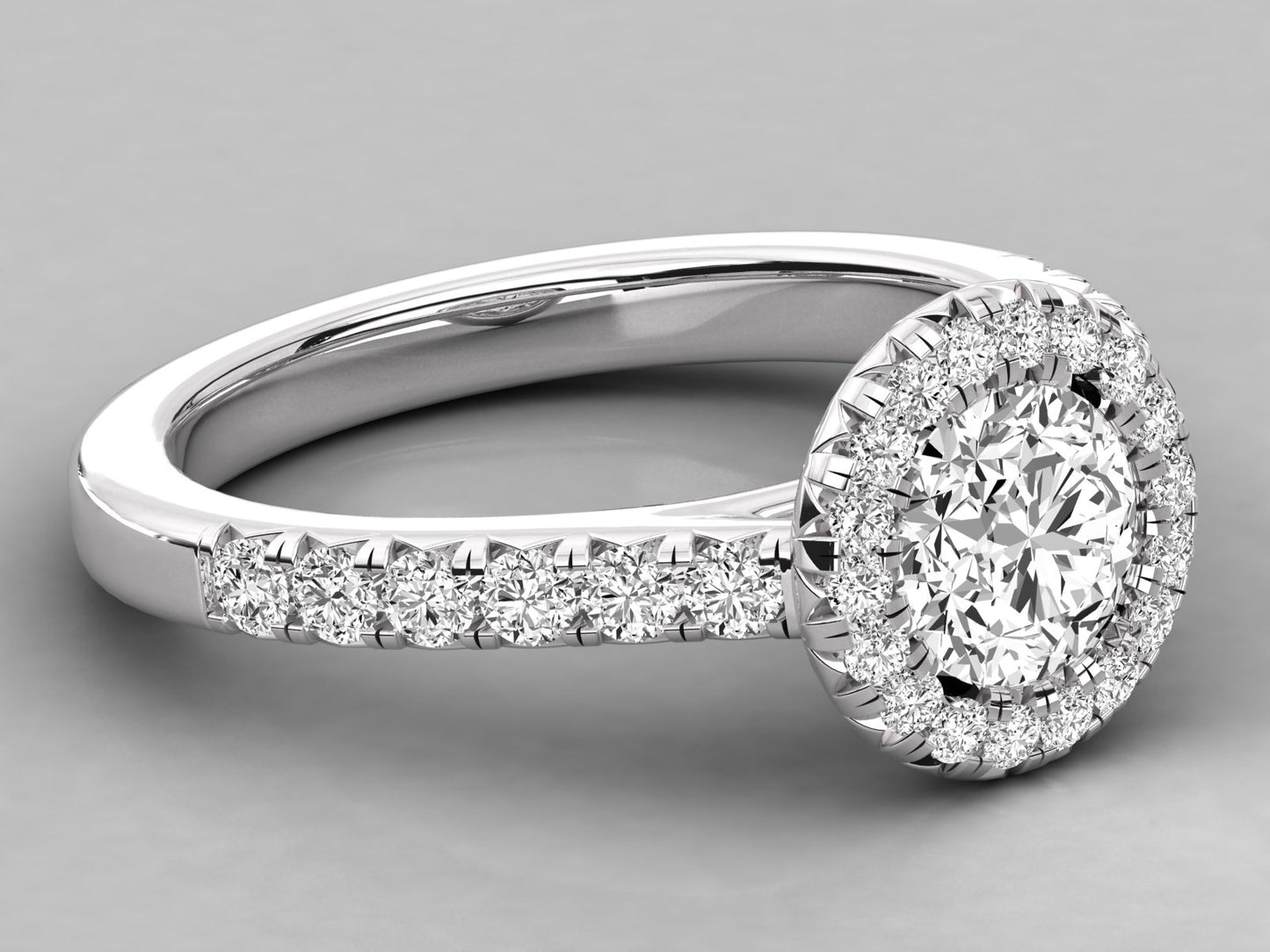 Round Halo Accented Engagement Diamond Ring