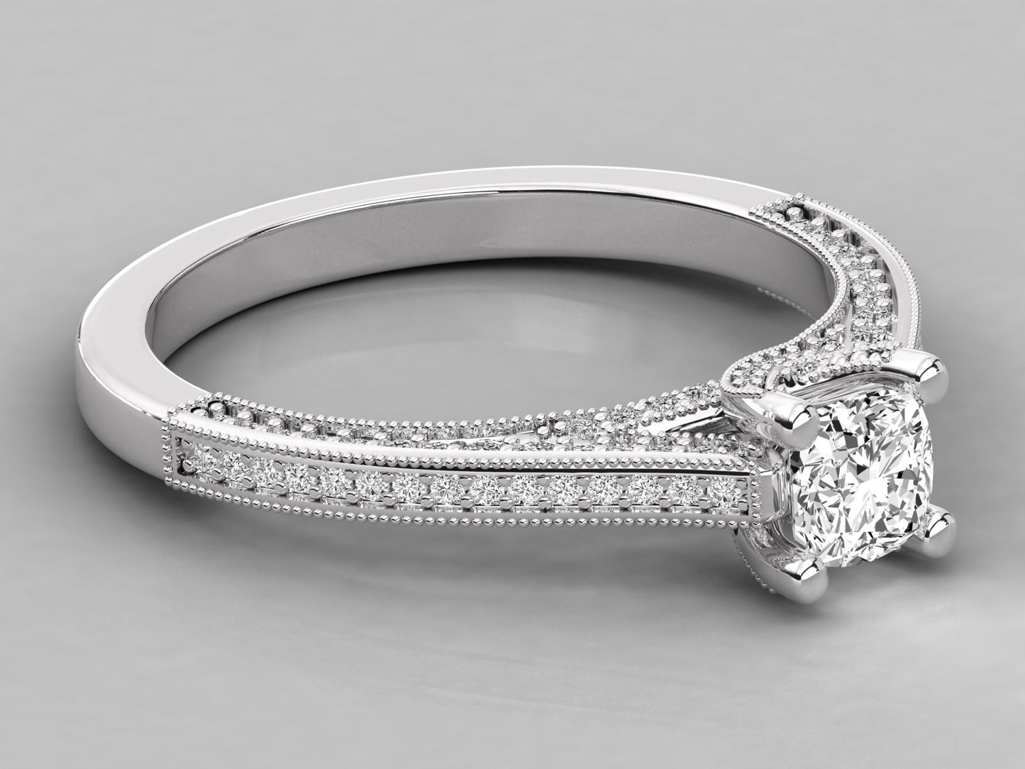 Cushion Accented Engagement Diamond Ring