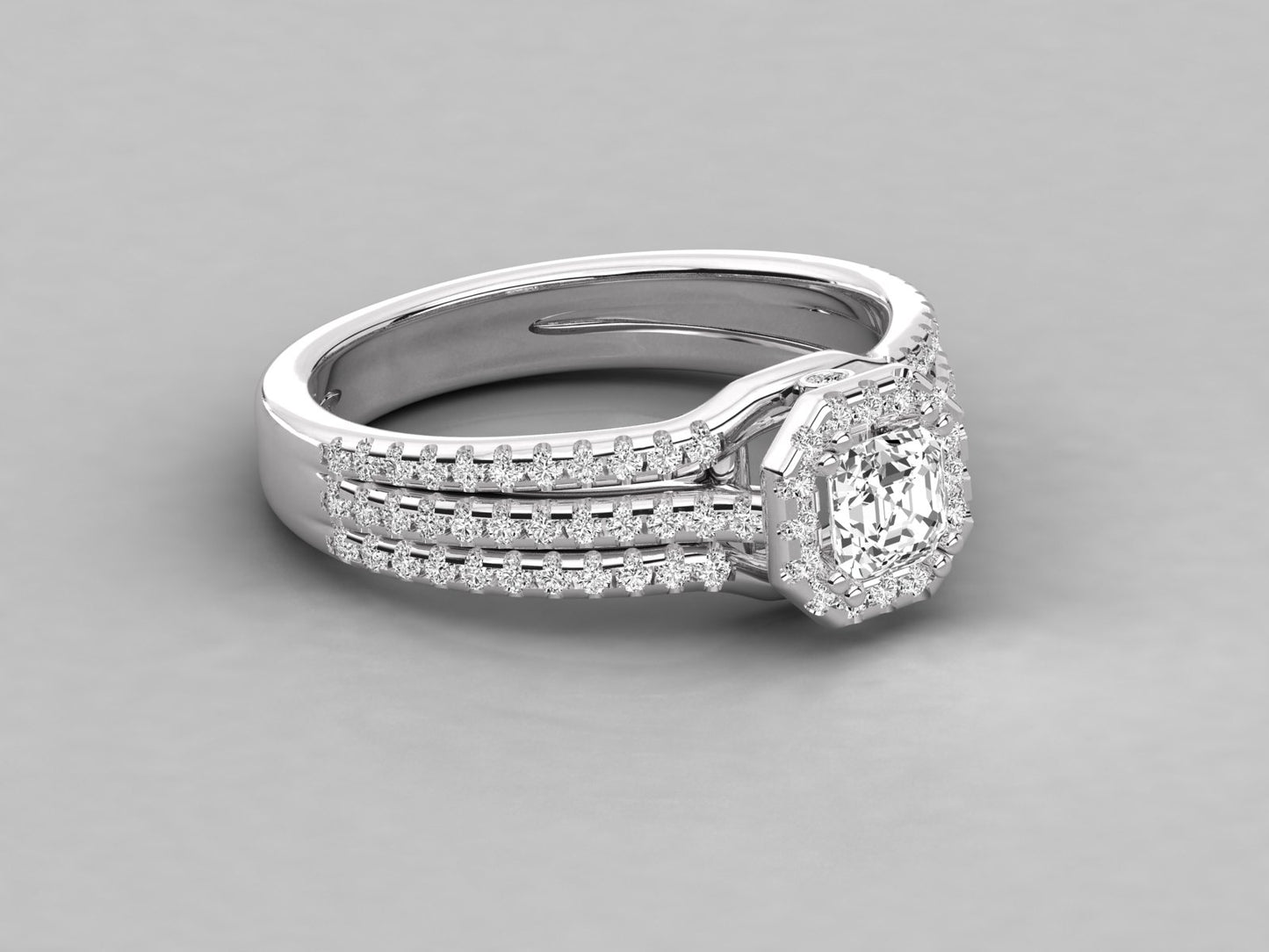 Asscher Halo Accented Engagement Diamond Ring