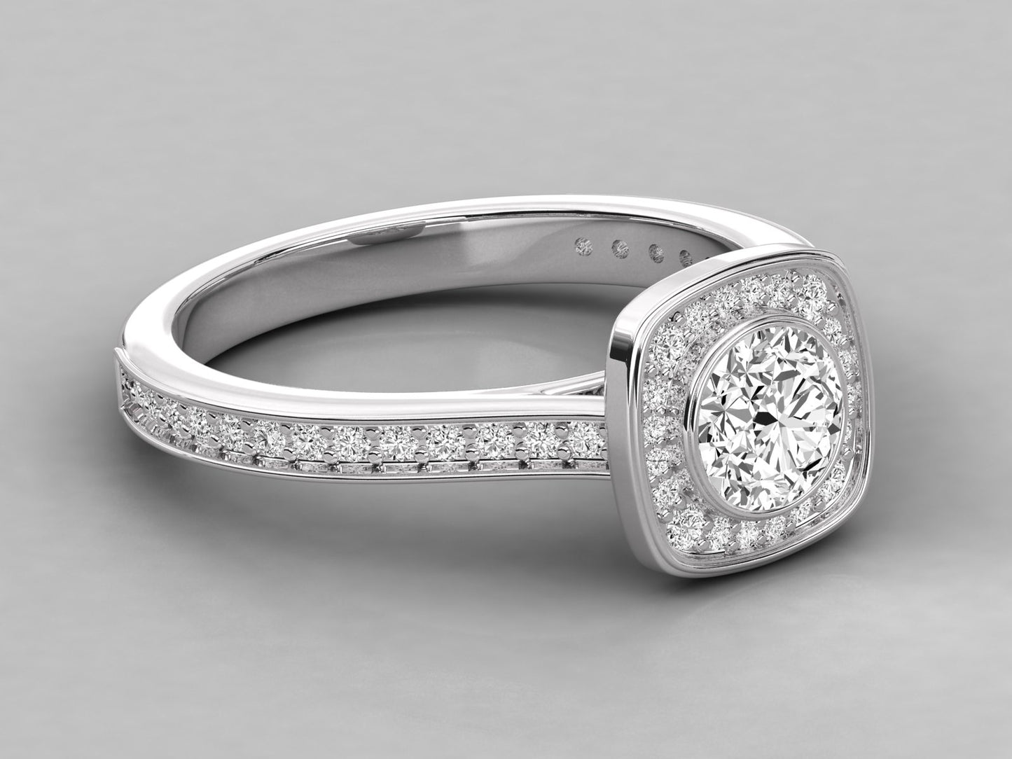 Round Halo Accented Engagement Diamond Ring