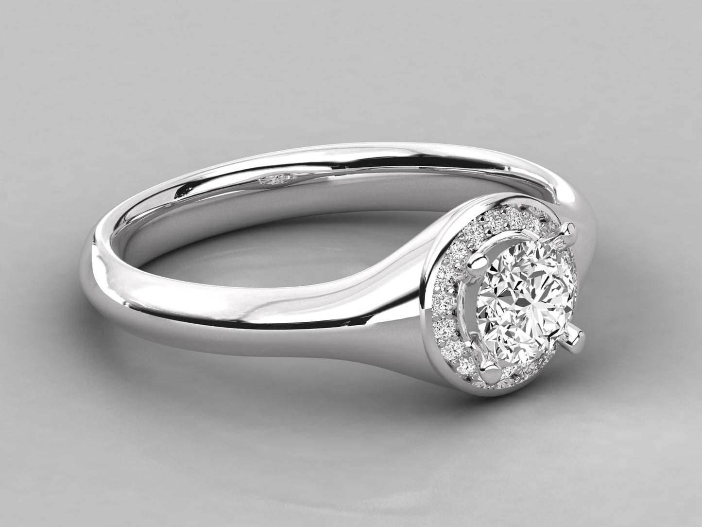 Round Halo Signet Diamond Ring