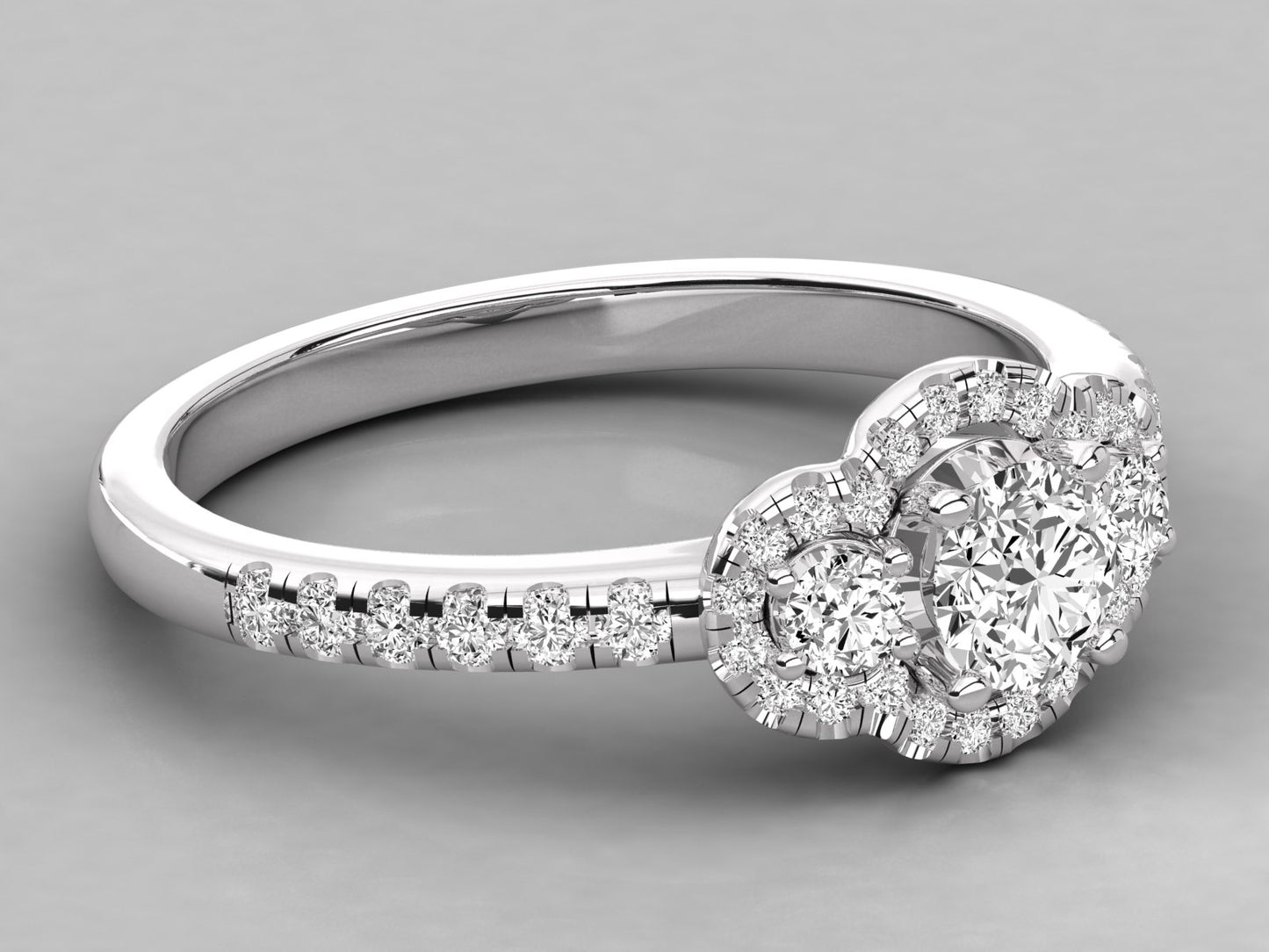 Trio Halo Accented Engagement Diamond Ring