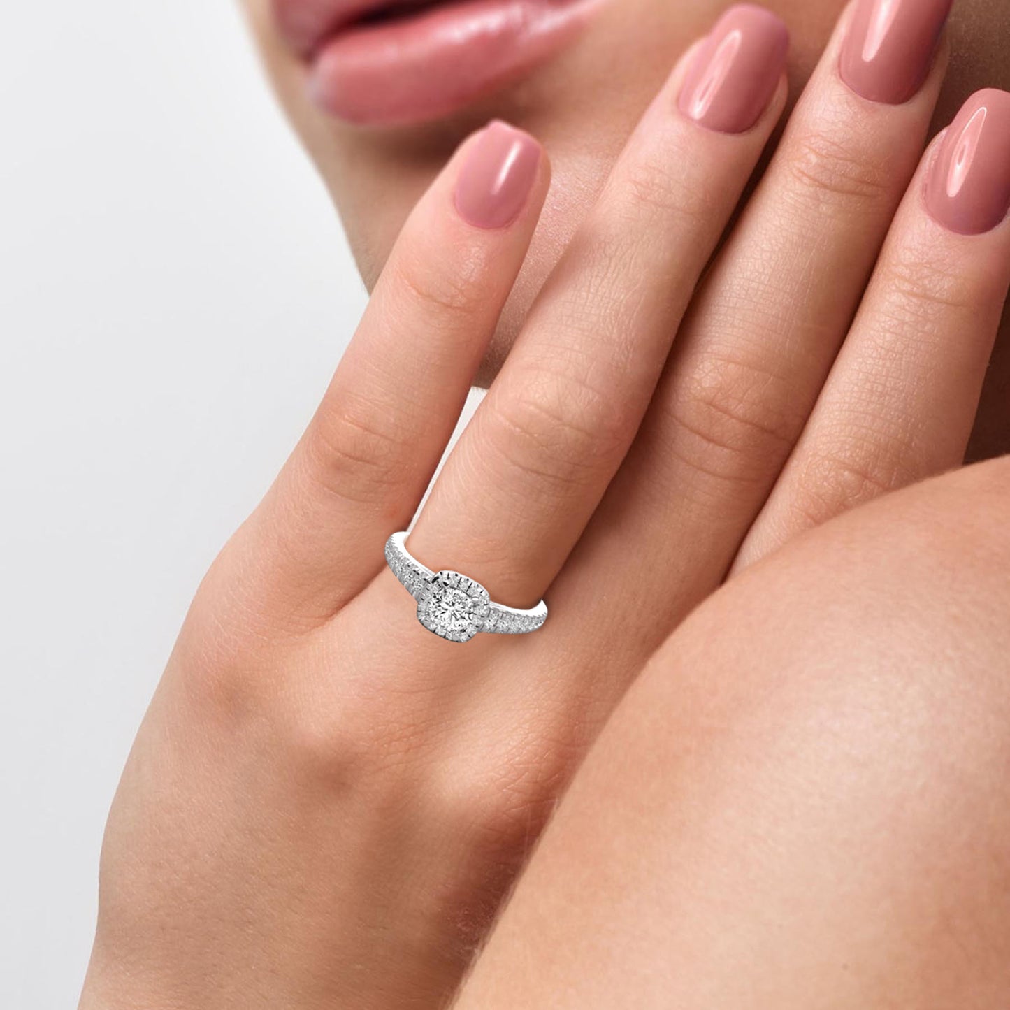 Round Halo Taper Accented Engagement Diamond Ring