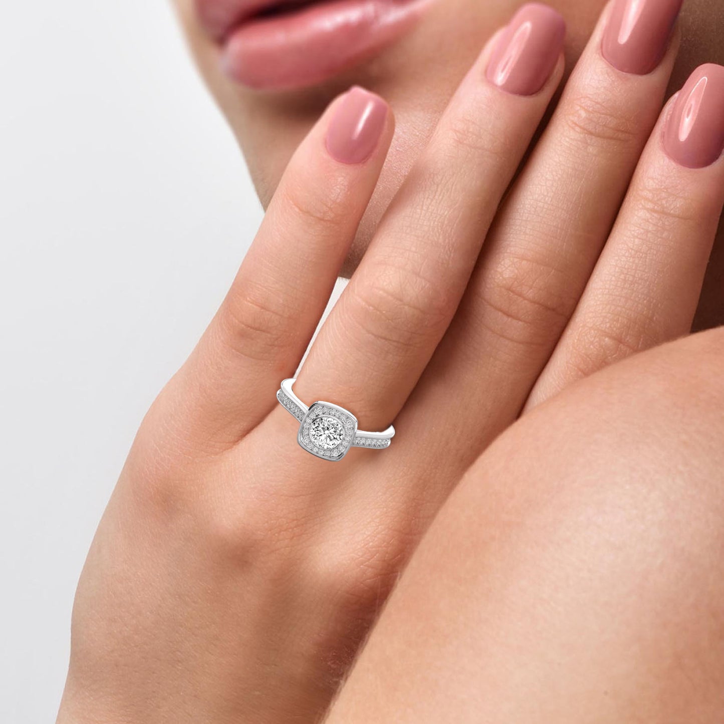 Round Halo Accented Engagement Diamond Ring