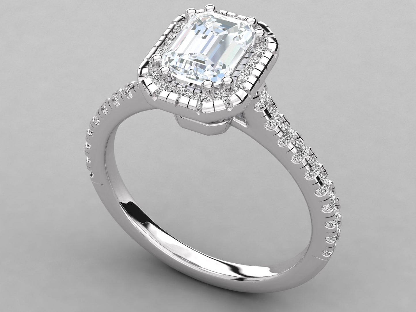 Emerald Halo Accented Engagement Diamond Ring