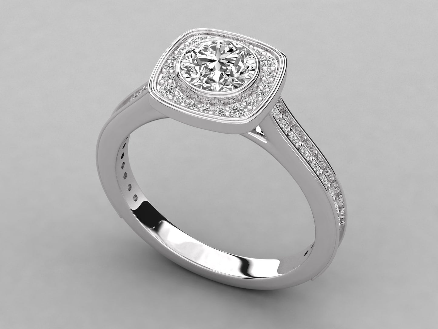 Round Halo Accented Engagement Diamond Ring