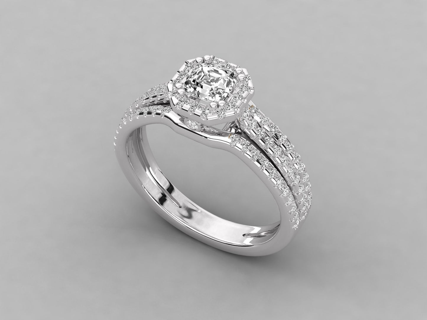 Asscher Halo Accented Engagement Diamond Ring