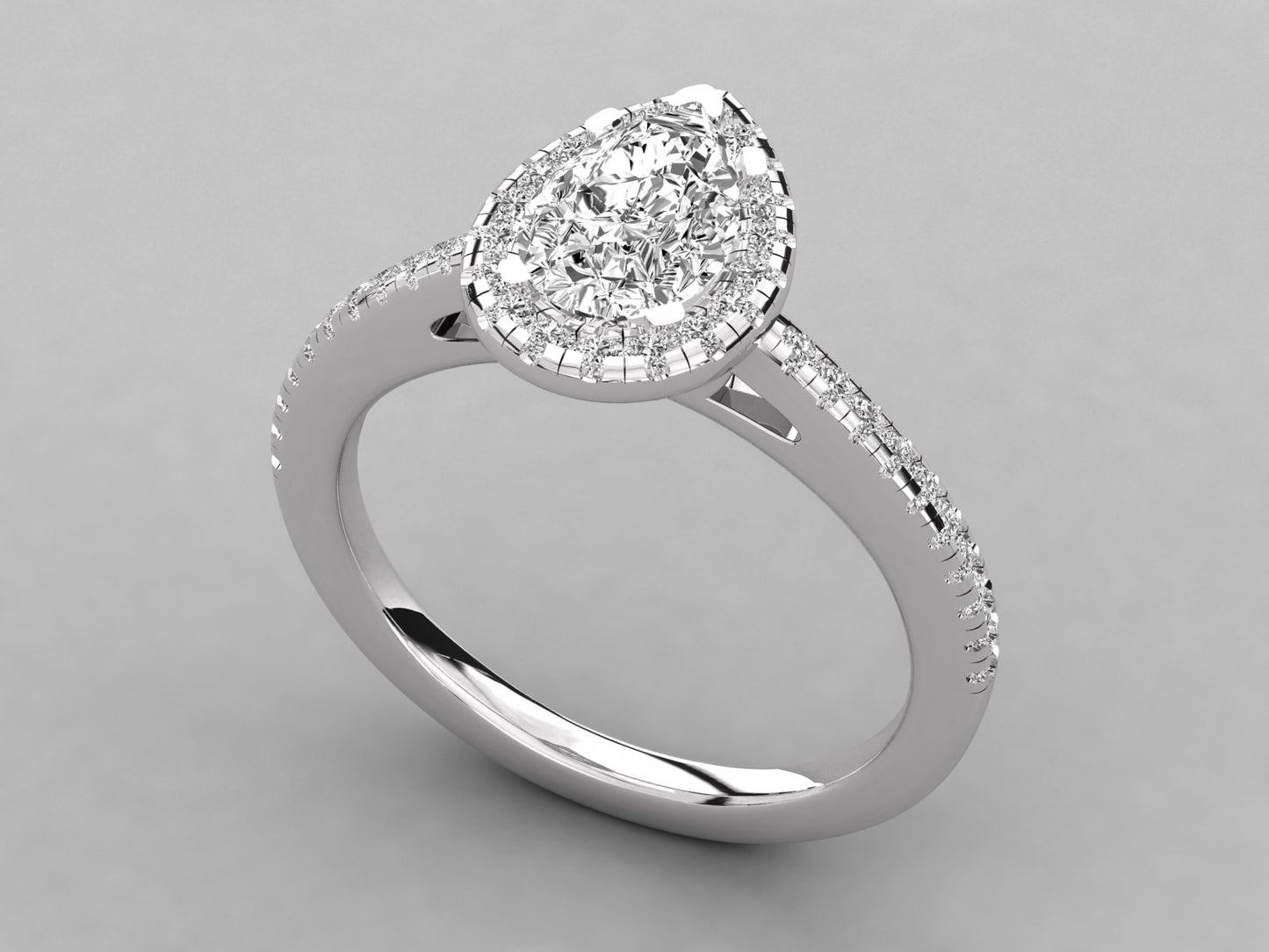 Pear Halo Accented Engagement Diamond Ring