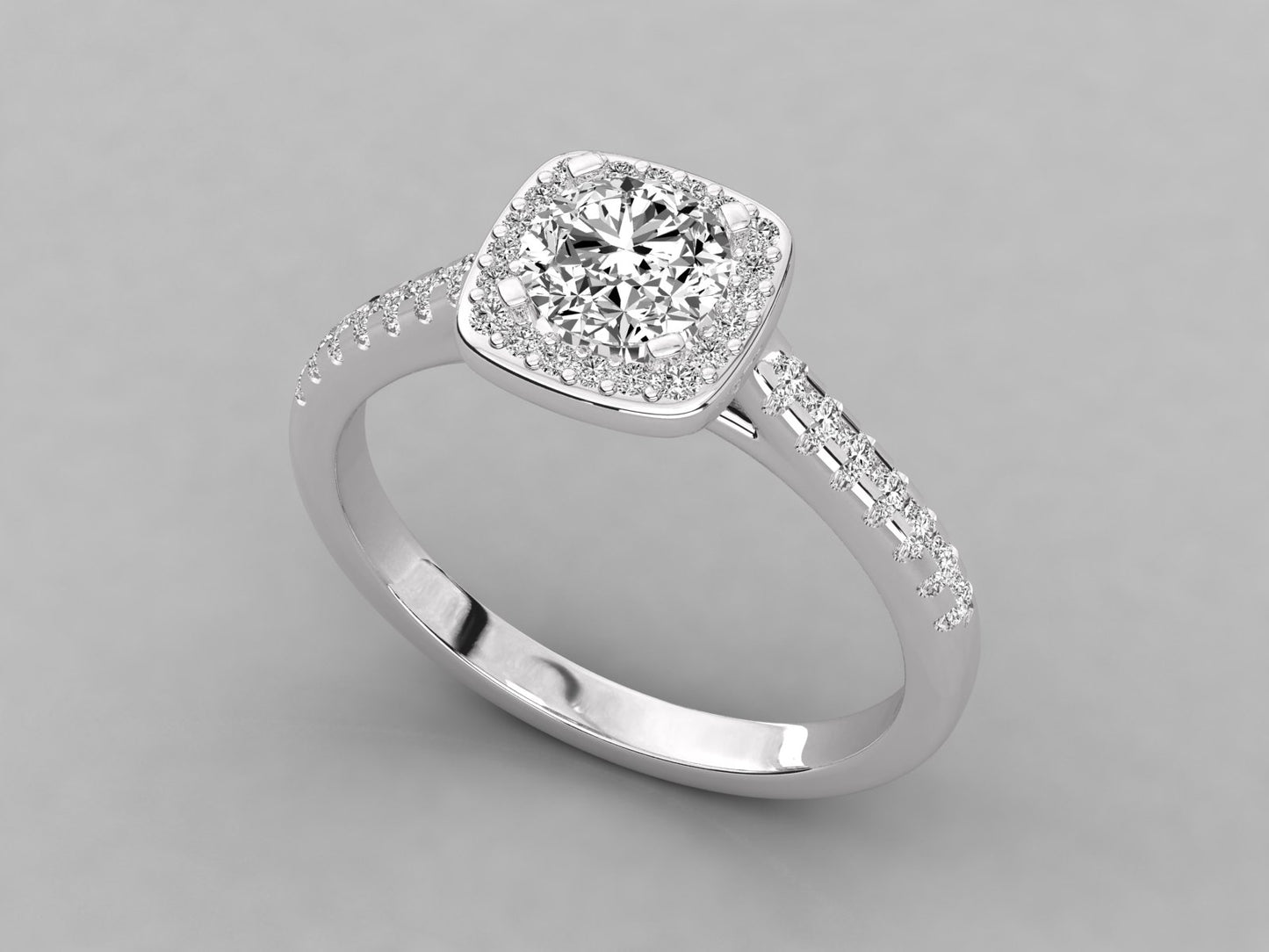 Round Halo Accented Engagement Diamond Ring