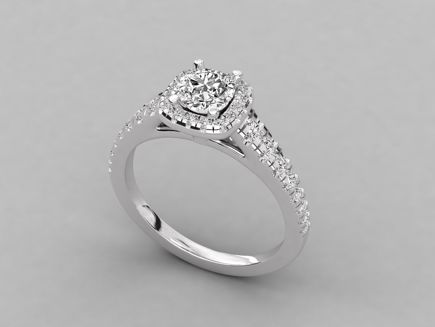 Round Halo Taper Accented Engagement Diamond Ring