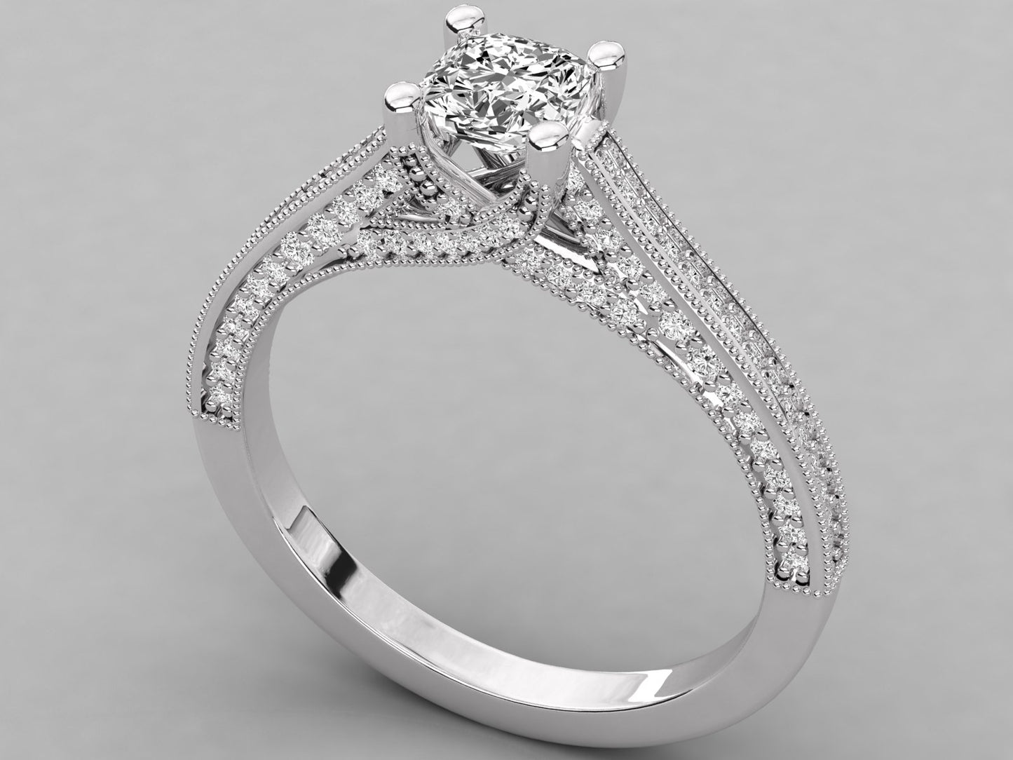 Cushion Accented Engagement Diamond Ring