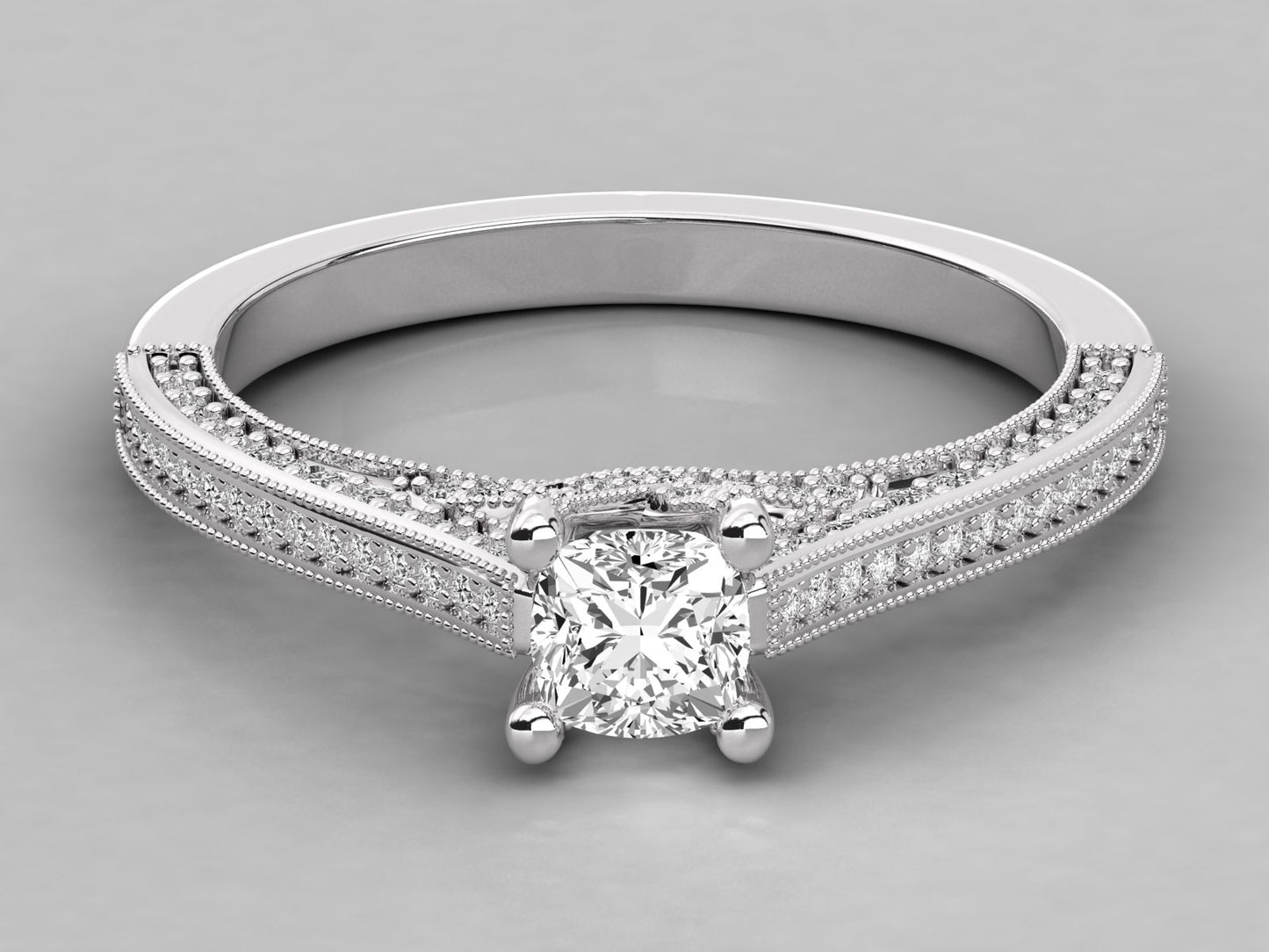 Cushion Accented Engagement Diamond Ring
