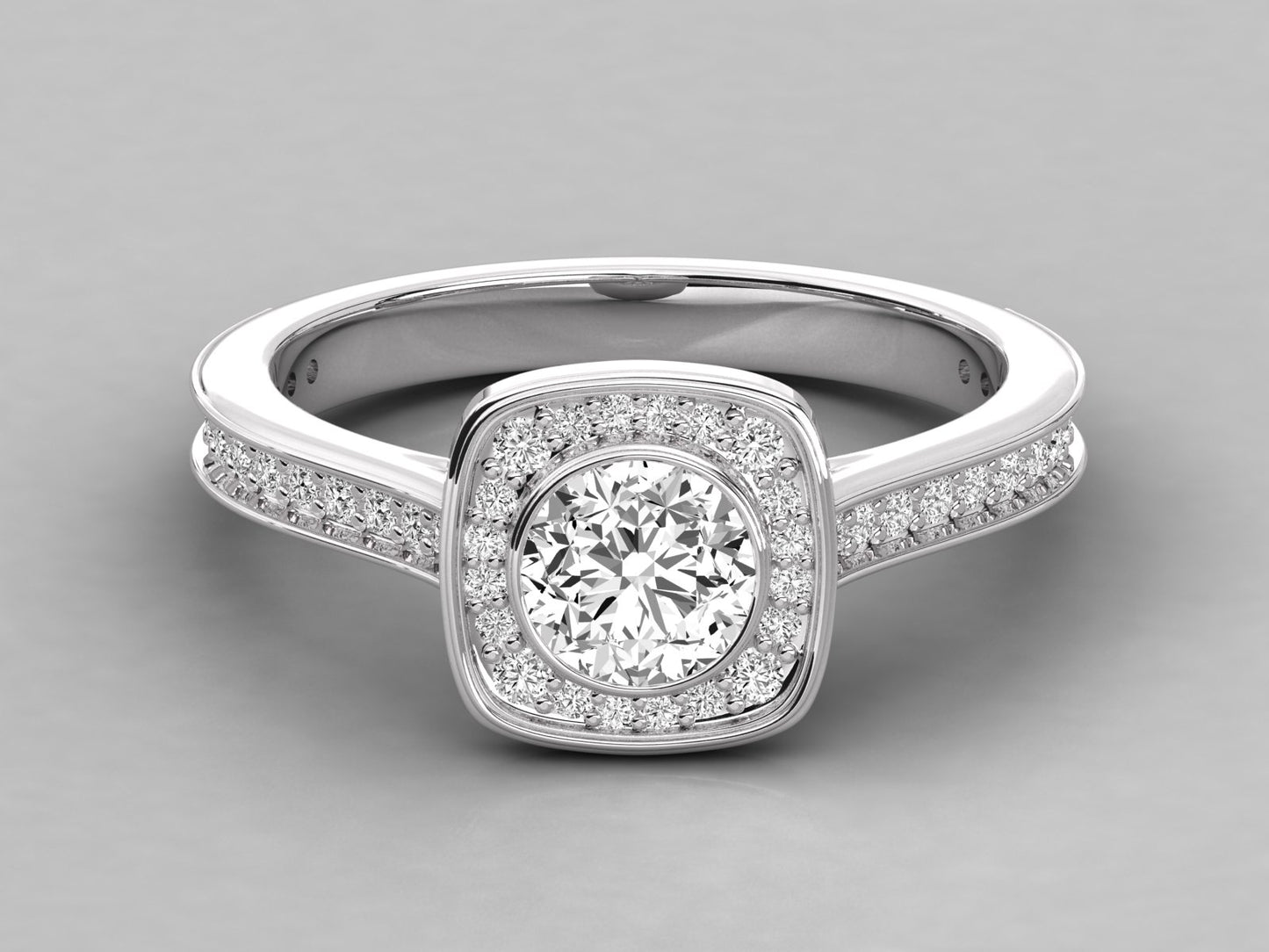 Round Halo Accented Engagement Diamond Ring