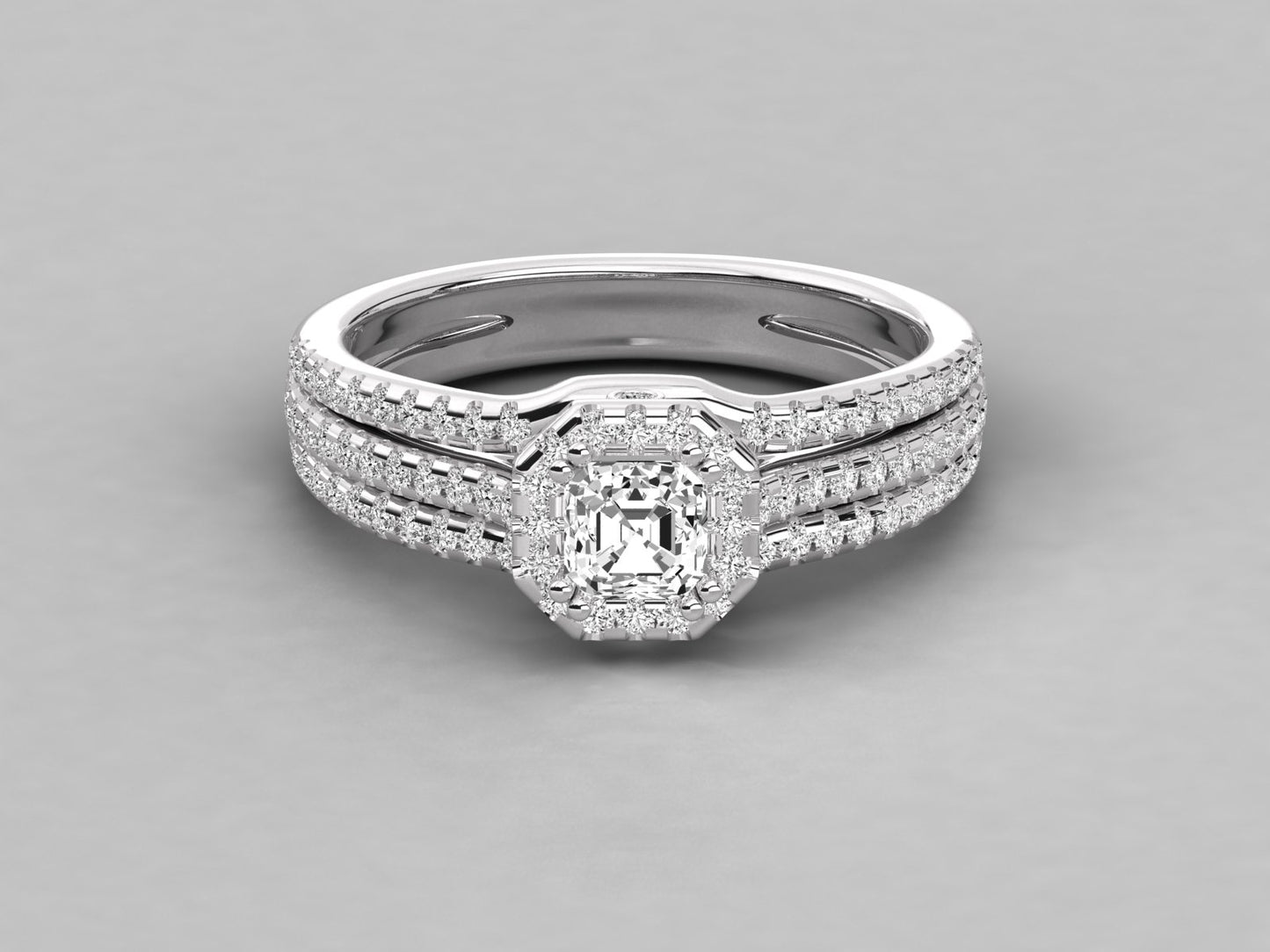 Asscher Halo Accented Engagement Diamond Ring