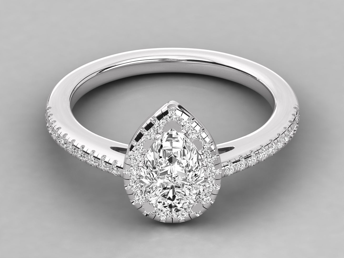 Pear Halo Accented Engagement Diamond Ring