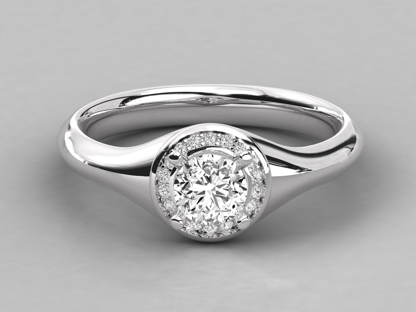 Round Halo Signet Diamond Ring
