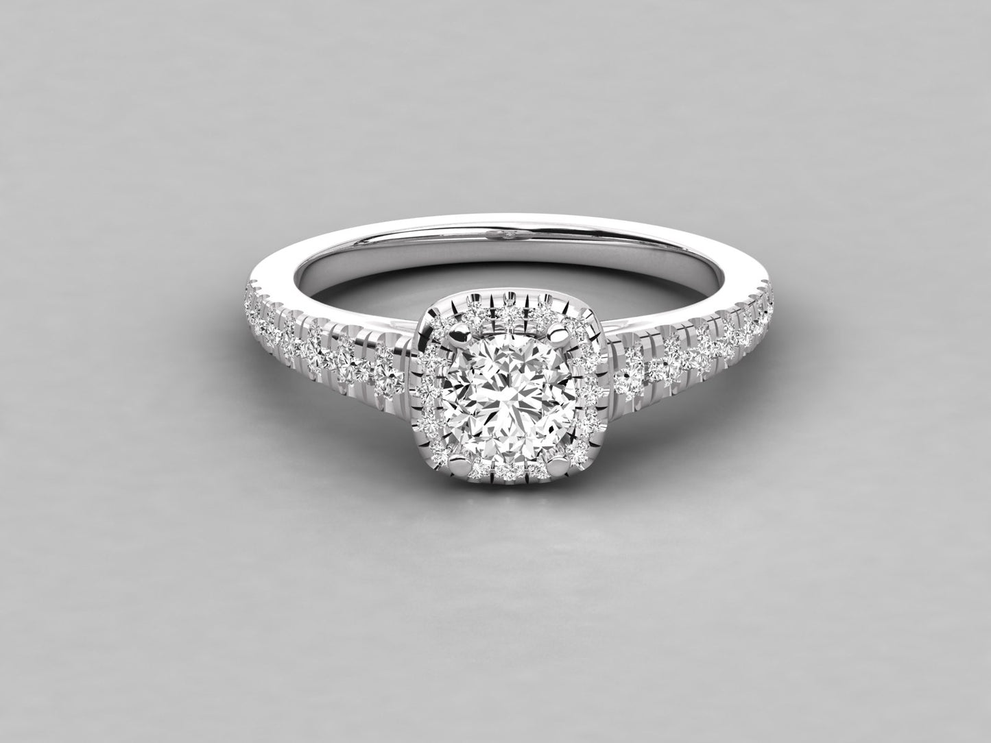 Round Halo Taper Accented Engagement Diamond Ring