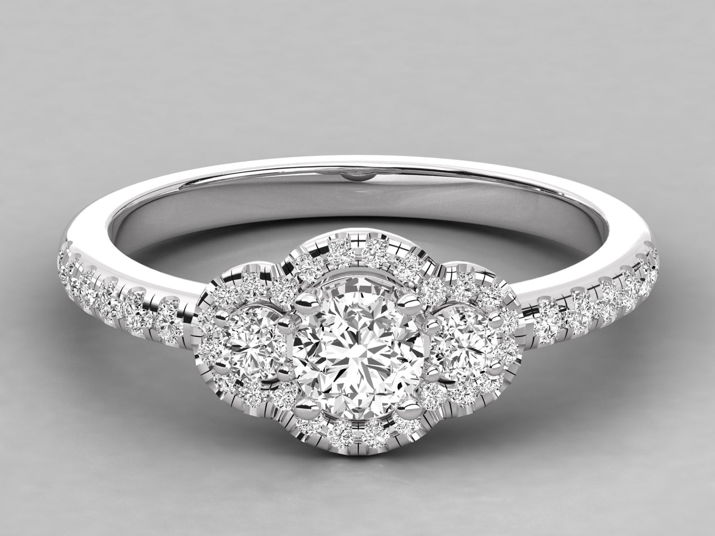 Trio Halo Accented Engagement Diamond Ring