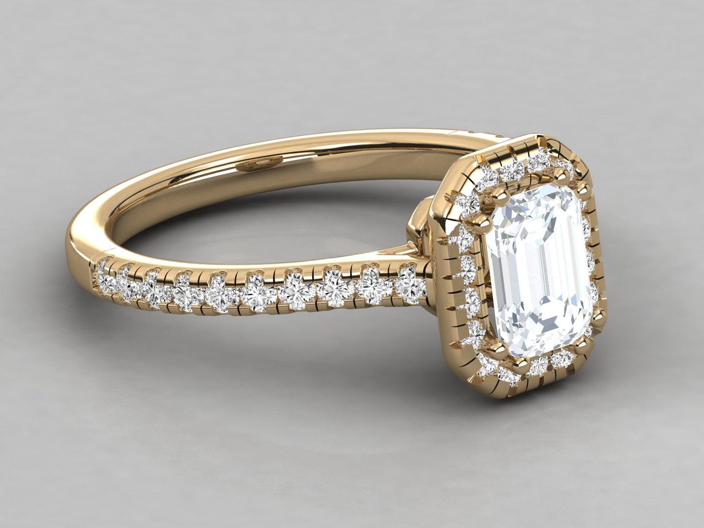 Emerald Halo Accented Engagement Diamond Ring