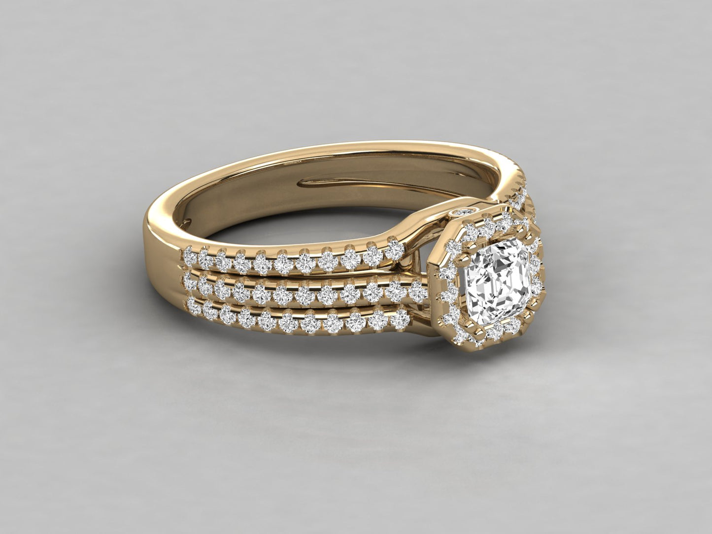 Asscher Halo Accented Engagement Diamond Ring