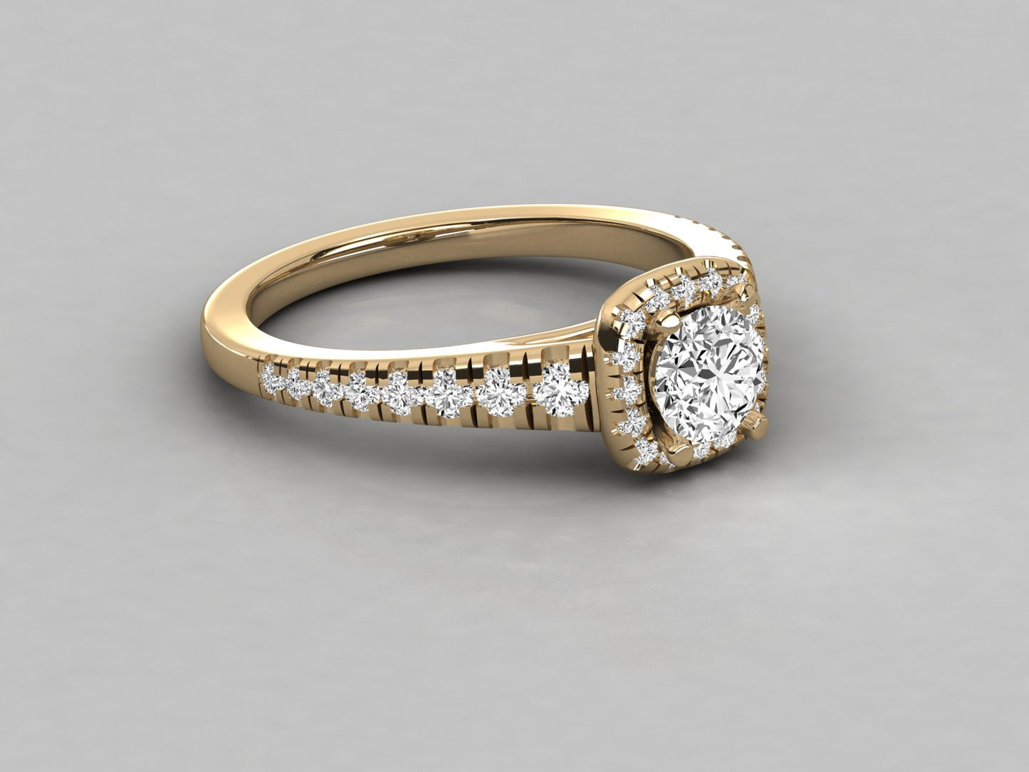 Round Halo Taper Accented Engagement Diamond Ring
