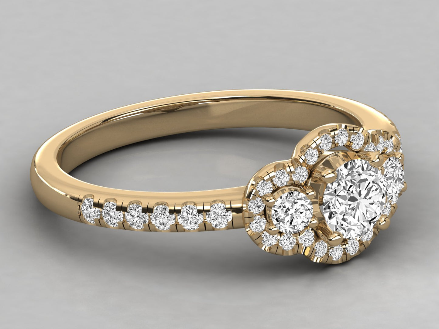 Trio Halo Accented Engagement Diamond Ring