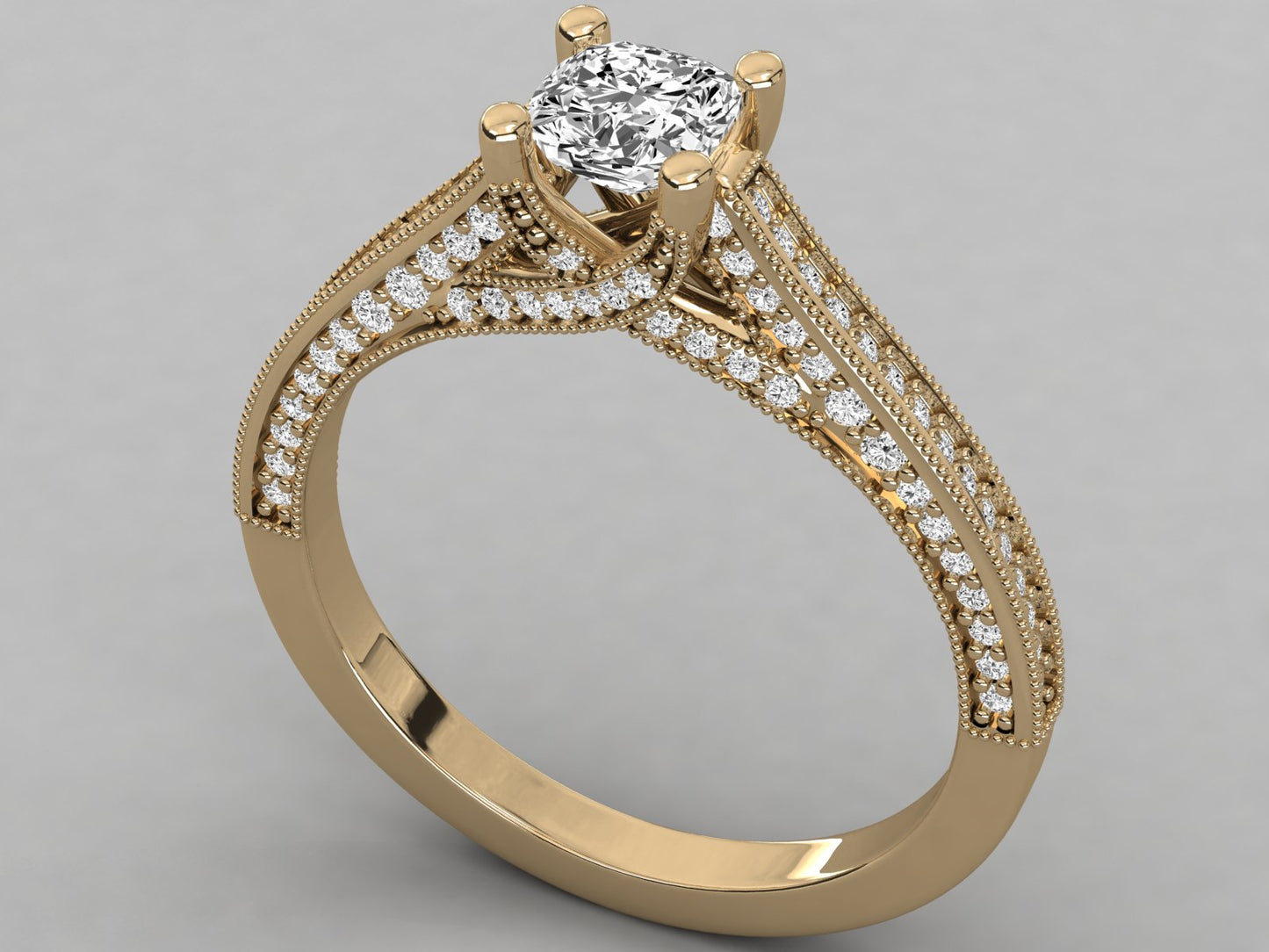 Cushion Accented Engagement Diamond Ring