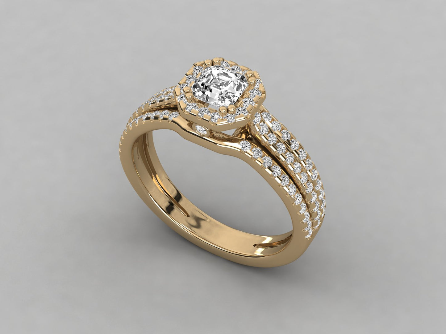 Asscher Halo Accented Engagement Diamond Ring