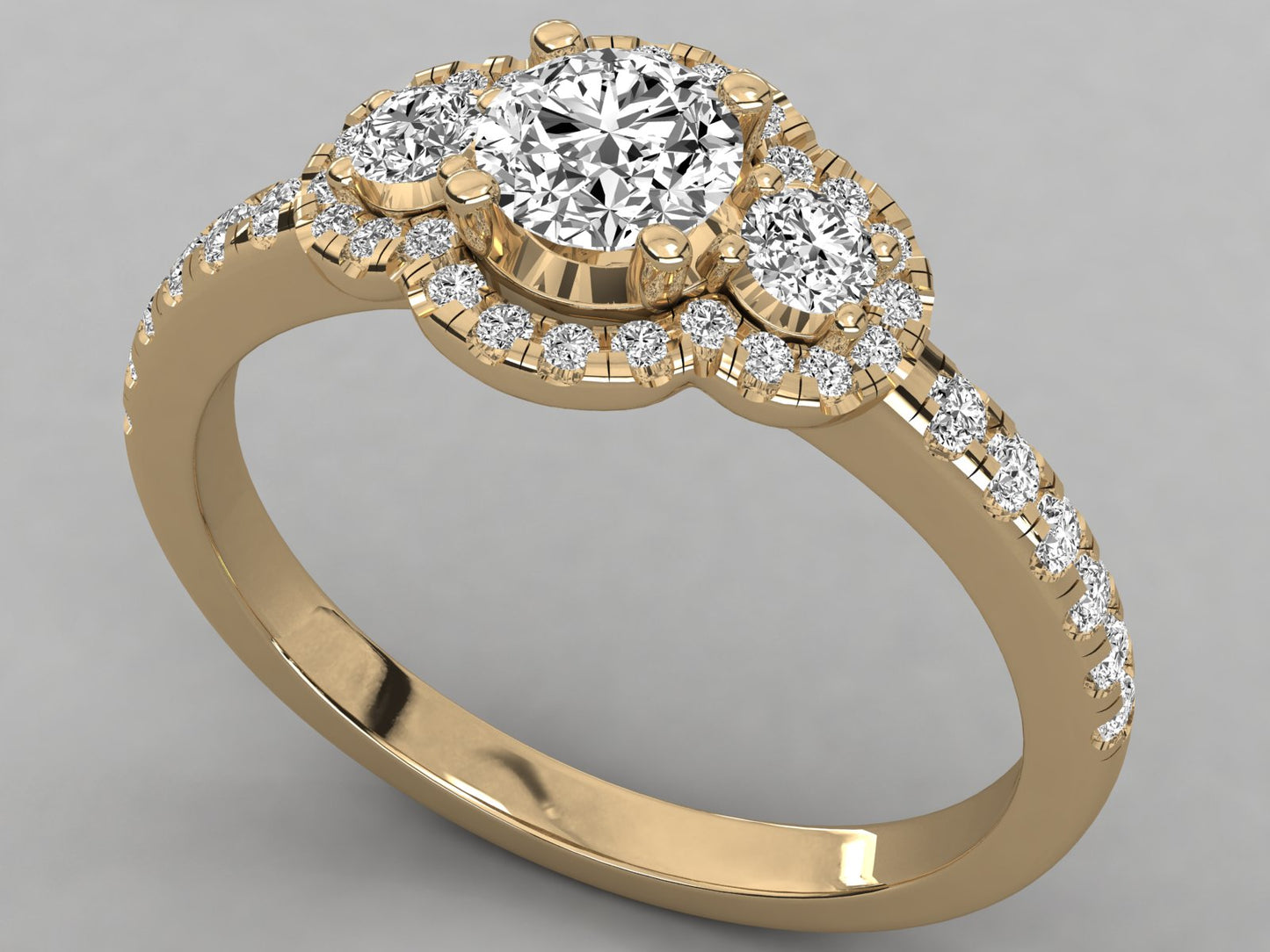 Trio Halo Accented Engagement Diamond Ring
