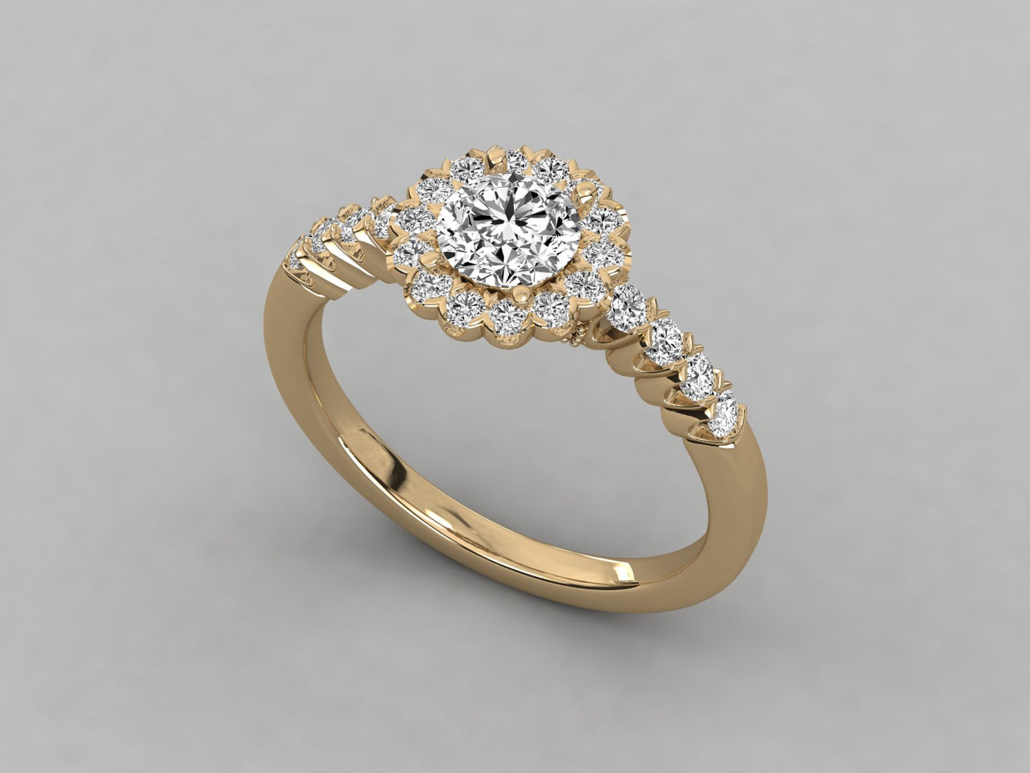 Round Flower Halo Accented Engagement Diamond Ring