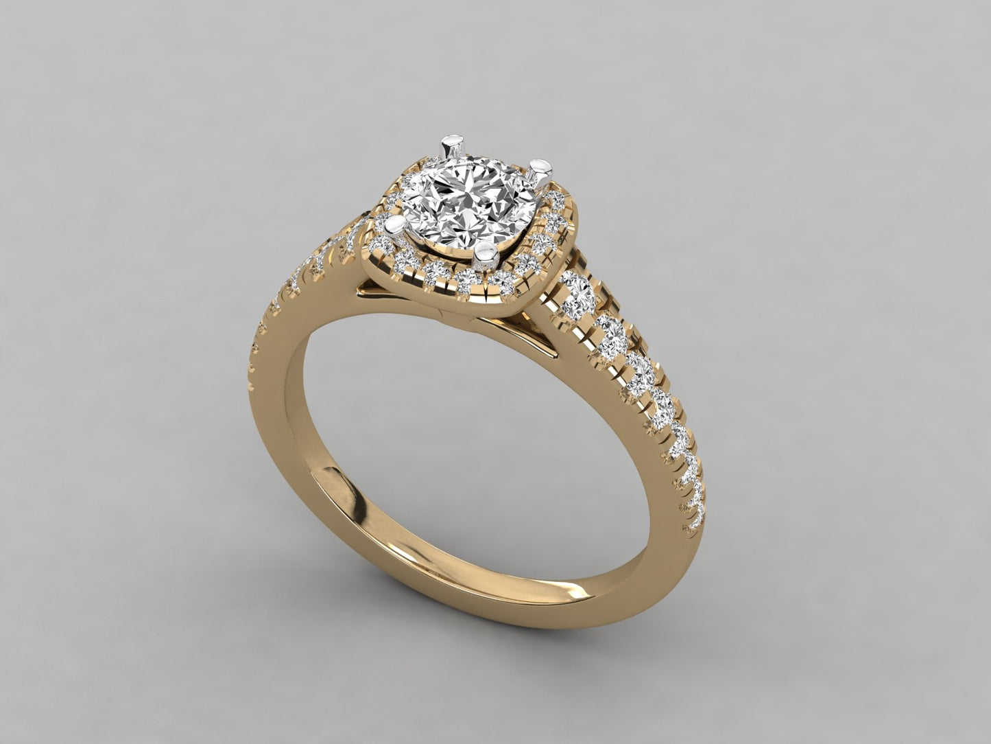 Round Halo Taper Accented Engagement Diamond Ring
