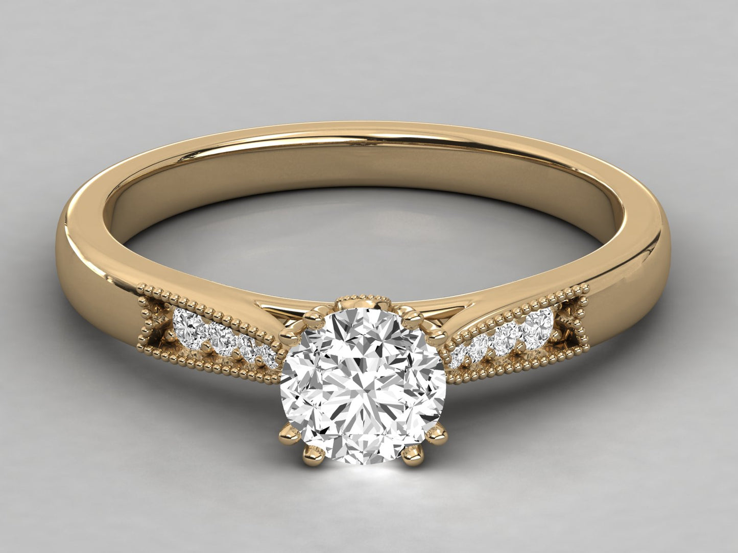 Round Accented French Bead Engagement Diamond Ring