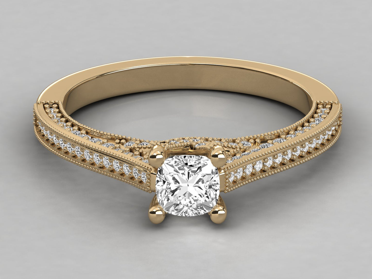 Cushion Accented Engagement Diamond Ring