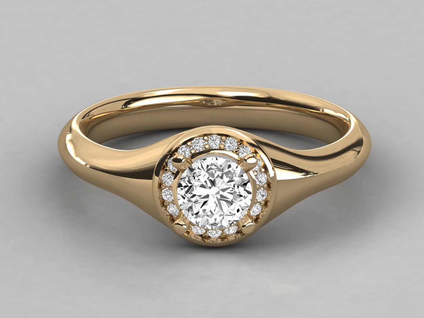 Round Halo Signet Diamond Ring