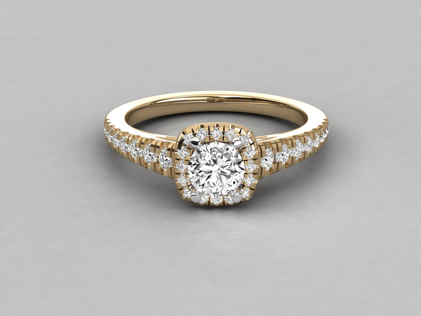 Round Halo Taper Accented Engagement Diamond Ring