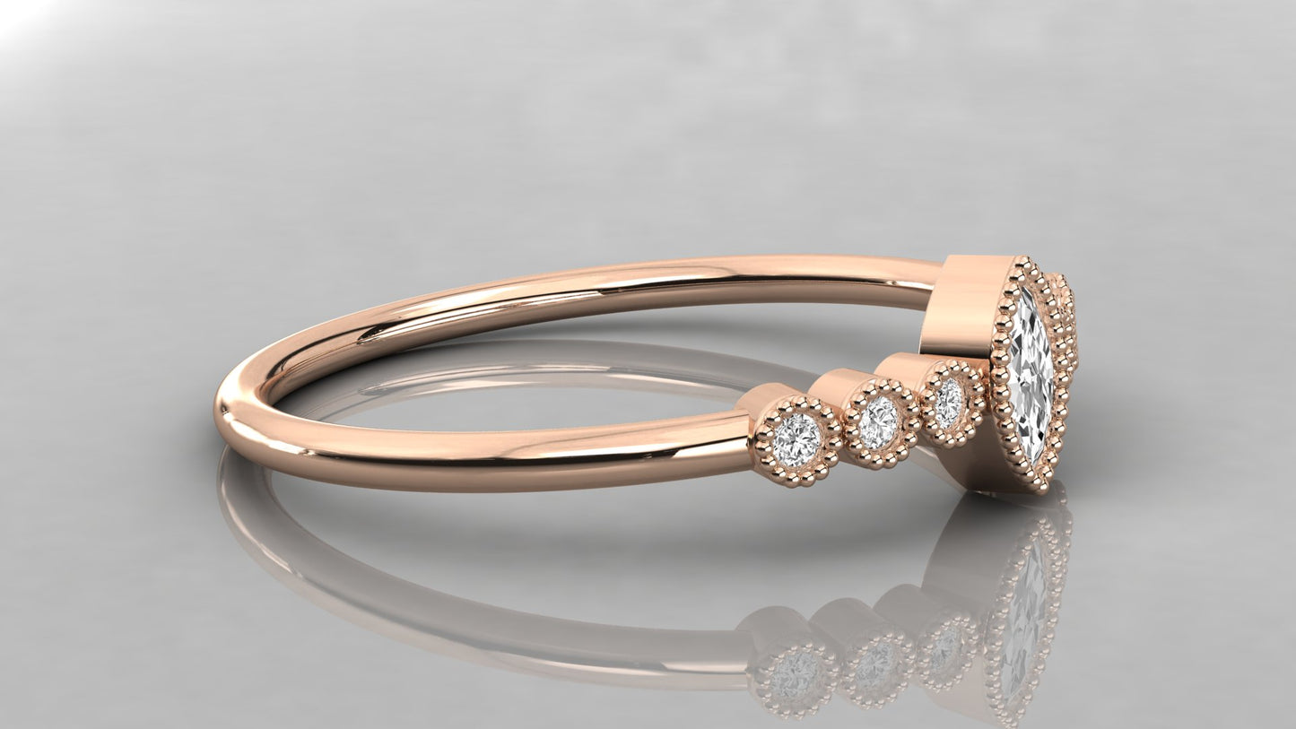 Beaded Marquise Accented Diamond Ring